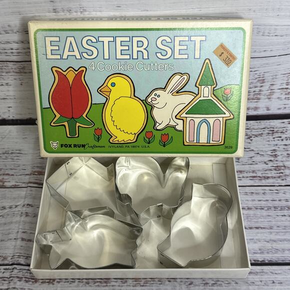 Vintage Easter Cookie Cutters Set Of 4 with Box #3628 Fox Run Craftsmen - Picture 1 of 5